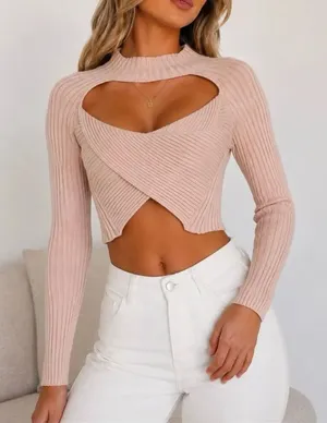 NWT Princess Polly Ribbed Cutout Crop Sweater Top S/M Balletcore thumbnail 1