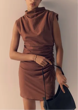 Anthropologie The Maya Ruched Cowl-Neck Linen Blend Mini Dress, Size XL thumbnail 4