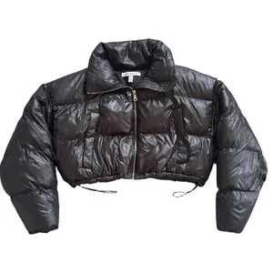 Urban Outfitters Black Cropped Puffer Jacket Quilted Zip Up Small Y2K Sreetwear thumbnail 2
