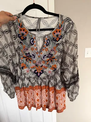 Anthropologie Boho Bohemian Embroidered Top Blouse Summer thumbnail 7