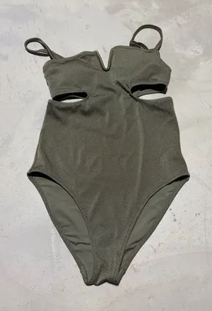 Aerie Olive Cutout One-Piece full coverage Swimsuit small thumbnail 1