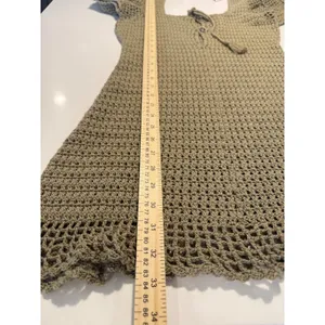 Source Unknown Sage Green Crochet Mini Dress Puff Sleeve Tie Front Boho Size S thumbnail 4