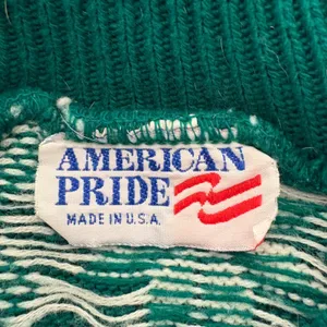 American Vintage Vintage‎ American Pride Mock Neck Christmas Sweater Green Snowflake Size Large thumbnail 4