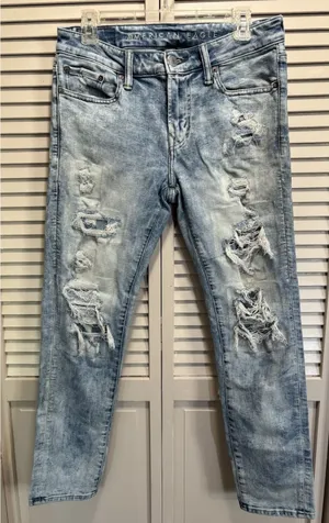 American Eagle Airflex + Light Distressed Skinny Denim Jeans Size 30x30 Mid Rise thumbnail 1