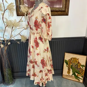 Fate Floral Ruffle Shoulder Puff Sleeve Tiered Midi Dress Size M 🧡🍄 thumbnail 5