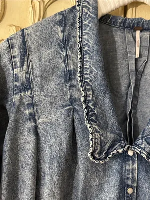 Free People Ruffle Collar Denim Swing Blouse - Lightest Indigo Blue SZ Amall thumbnail 10