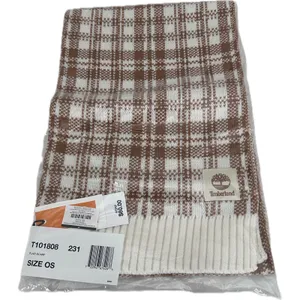 Timberland Plaid Scarf Women OS Brown NWT T101808 231 Knit Logo Patch thumbnail 1