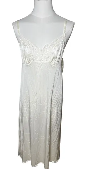 Vintage Ivory‎ Lace Full Slip Nightgown Romantic Bridal Vassarette L thumbnail 1