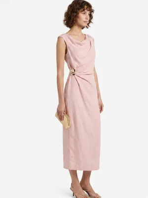Zara Asymmetrical Linen Blend Draped Dress Woman’s Size S thumbnail 11
