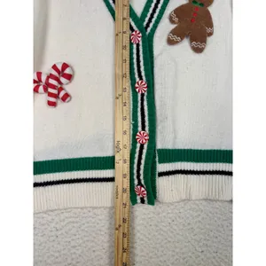 Knit Sweater Womens M Cropped Cardigan Ugly Christmas Party Holiday Candy Canes thumbnail 6