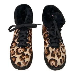Oscar Sport Kira Leopard Calf Hair Fur Trim Hiking Boots Lace up‎ EU 38 thumbnail 3