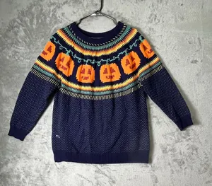 Vintage Navy Fair Isle Pumpkin Sweater Tunic Cottagecore Folk Knit Whimsical Med thumbnail 1