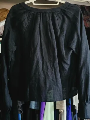 J.Crew black 100% linen Cabana top Open Placket V-neck Peasant thumbnail 6