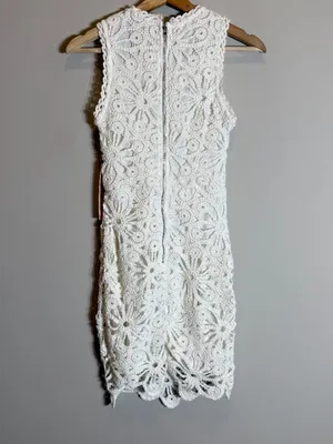 Aqua Crochet Mini Dress Women's XXS White Bridal Bachelorette Cocktail Party NWT thumbnail 11