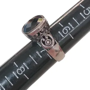 VTG 925 Sterling Silver Faceted Onyx Scroll Filigree Ring Size 6.75 Wide Band thumbnail 9