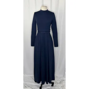 HALARA Navy Blue Mock Neck Long Sleeve Pocket Flare Maxi Casual Dress Knit XS thumbnail 2