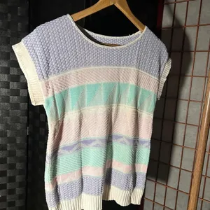 Vintage Sweater Vest Pastel Geometric Knit 80s Grandmacore Cottagecore College thumbnail 5
