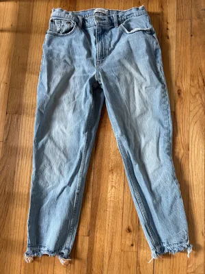 Abercrombie & Fitch Light Blue Relaxed distressed Straight mom Jeans 10 thumbnail 1