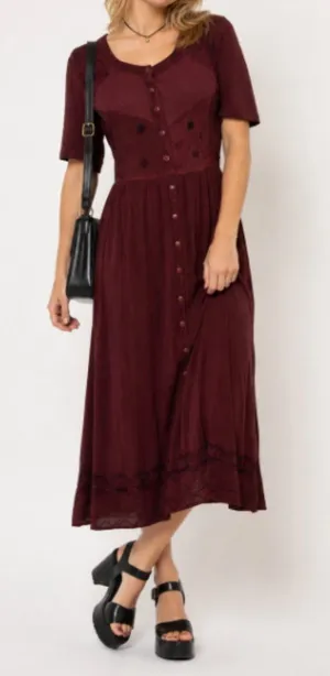 Select Vintage 90s Brown Embroidered Button-Front Midi Dress Sz Medium Phoebe thumbnail 1