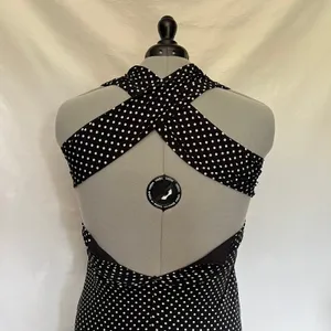 Melanie Lyne Polka Dot Halter Dress Sz 16 Pinup Black Open Back Rockabilly Retro thumbnail 10