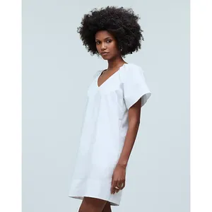 Madewell V Neck Mini Shirtdress Poplin Cotton White Pockets Relaxed Shift S NWT thumbnail 5