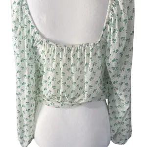 Free People Floral Deep V-Neck Blouse - White and green thumbnail 4