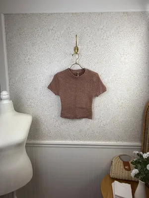 SKIMS Rose Clay Sherpa Cozy Knit Cropped T-Shirt - Size - Small/Medium thumbnail 3