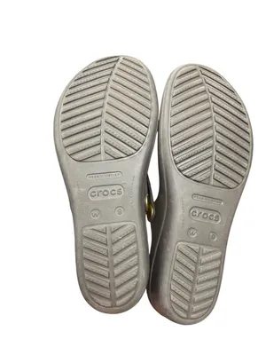 Crocs wms gray faux leather gold ring peep toe sling sandals sz 9W SKU 10-278 thumbnail 5