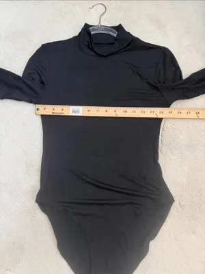 Mangopop Black Long Sleeve Mock Neck Turtleneck Bodysuit Size Medium thumbnail 6