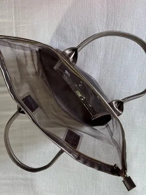 Neiman Marcus Clear PVC Metallic Bronze Trim Tote Bag thumbnail 13