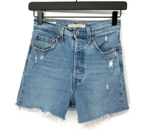 LEVI'S Ribcage Straight Ankle Denim Cutoff Shorts Light Wash 24 thumbnail 1