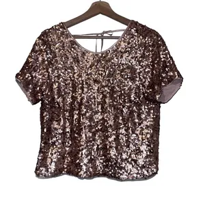 Abercrombie and Fitch Rose Gold Sequins Top Tie Open Back Boxy‎ party S thumbnail 3
