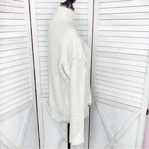 Free Generation Multi Stich Fringe‎ Distressed Turtle Neck Sweater Cream Small thumbnail 4