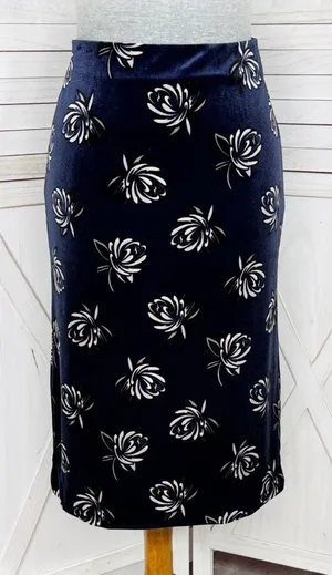 Loft Floral‎ Print Velvet Straight Pencil Skirt Navy Blue Medium thumbnail 1
