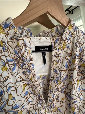 ME+EM Magnolia Print Cotton Top Cream Blue Size 6 thumbnail 2