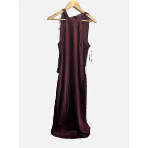 WAYF Halter Maxi Dress Womens L Merlot Satin Bow Back Wedding Guest Formal Gown thumbnail 2