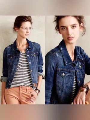 Anthropologie Pilcro‎ AVIE Classic Denim Trucker Jacket Leather Detail Size XS thumbnail 3