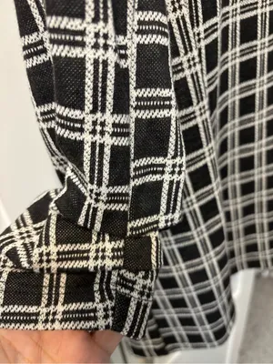 Altar'd State Black & White Plaid Blazer Single Button Ruched Sleeves XS USA EUC thumbnail 10