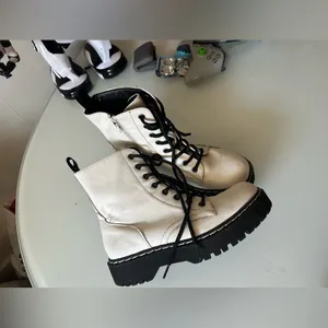 Sincerely Jules White and Black Combat Boots thumbnail 1