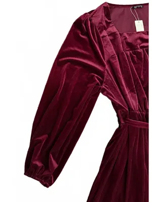 Bloomchic NEW Corduroy Dress Size 26 Red Maroon Flare Trumpet Pleated Coquette thumbnail 7