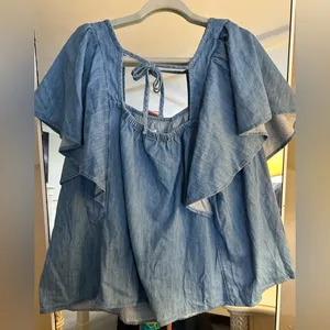 NEW~ Old Navy Flutter-Sleeve Smocked Denim Swing Blouse 3X thumbnail 3
