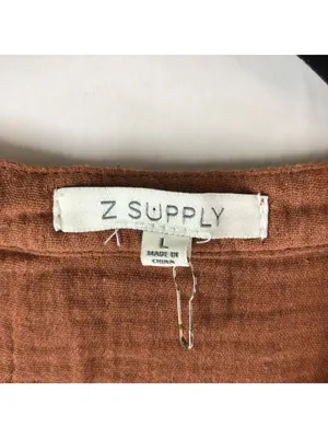 Z Supply Romper Crinkle Gauze Cotton Pockets Drawstring Waist Brown L thumbnail 3