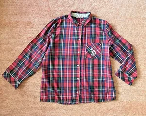 Victoria’s Secret Plaid Pajama Top Size M Gold Lurex Button Down Sleep Shirt thumbnail 1