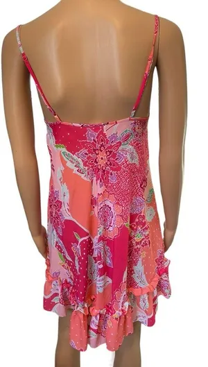 Avon Intimates Pink Eclectic Boho Hippie Barbie Ruffle Lingerie Mini Slip Dress thumbnail 5