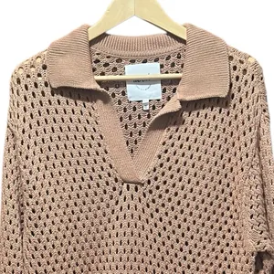 Aerie NWOT Open Knit Polo Sweater in Beach Dune‎ Size Smalll thumbnail 4