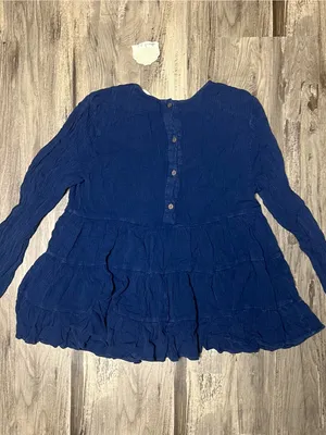 NWT Altard State Babydoll Peplum Top Sz XS Ensign Blue Crinkle Tiered Boho thumbnail 5