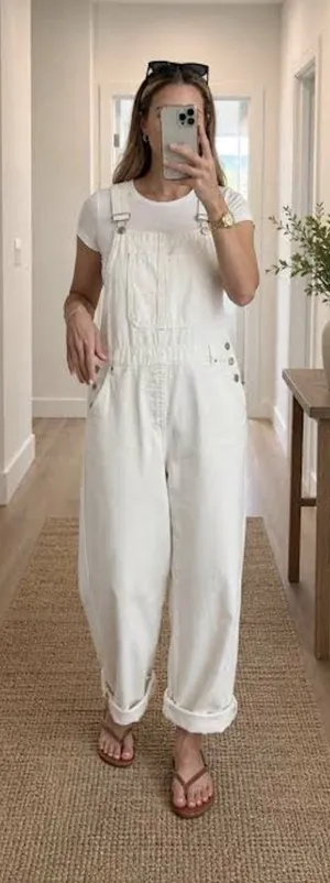 MADEWELL Straight-Leg Overalls in Tile White Size Small thumbnail 1