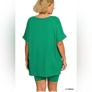 New!Plus Size 1X Zenana Outfitters brushed microfiber v-neck top & biker set thumbnail 2