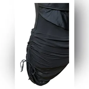 Black Asymmetrical Mesh Ruched Bodycon Dress thumbnail 4