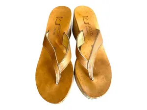 K. Jacques St. Tropez Cork Wedge Thong Sandals Brown Gold Leather EU 38 thumbnail 5